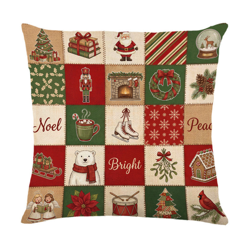 Festive Merry & Bright Holiday Decorative Throw Pillow Cover with Seasonal Icon Print