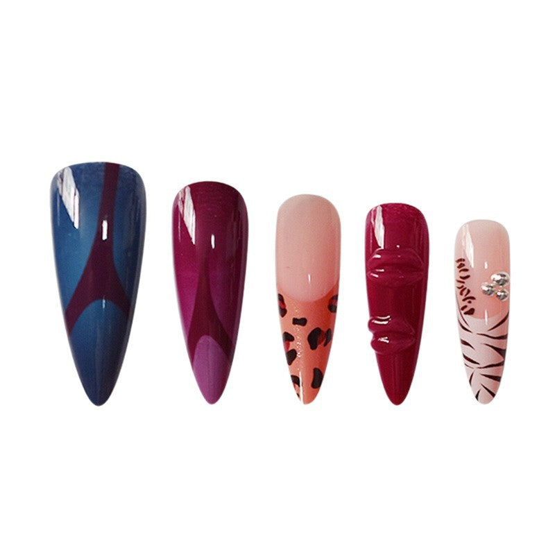 Artistic Stiletto Press-On Nail Art Set with Unique Patterns Stornfield