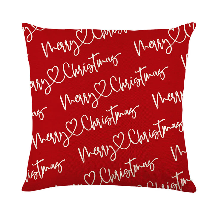 Holiday Linen Throw Pillow Cover with Merry Bright Script and Ribbon Bow Accent