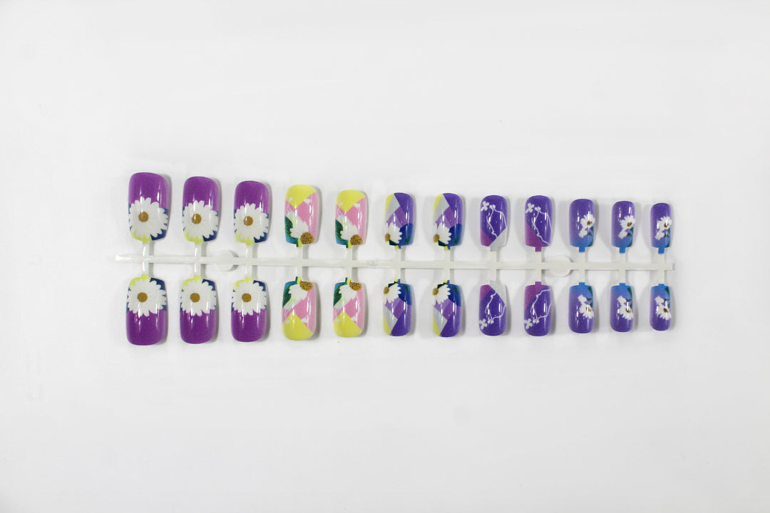 Artificial nail set with colorful floral designs Stornfield