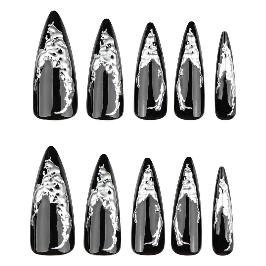Artistic stiletto nails with modern metal effect Stornfield