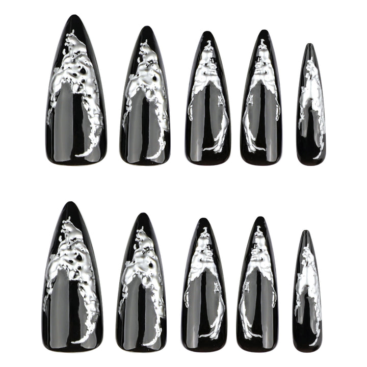 Artistic stiletto nails with modern metal effect Stornfield