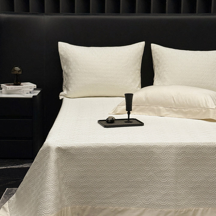 Textured Jacquard Cotton Sateen Duvet Cover Set with Satin-Finish Border and Quilted Euro Shams