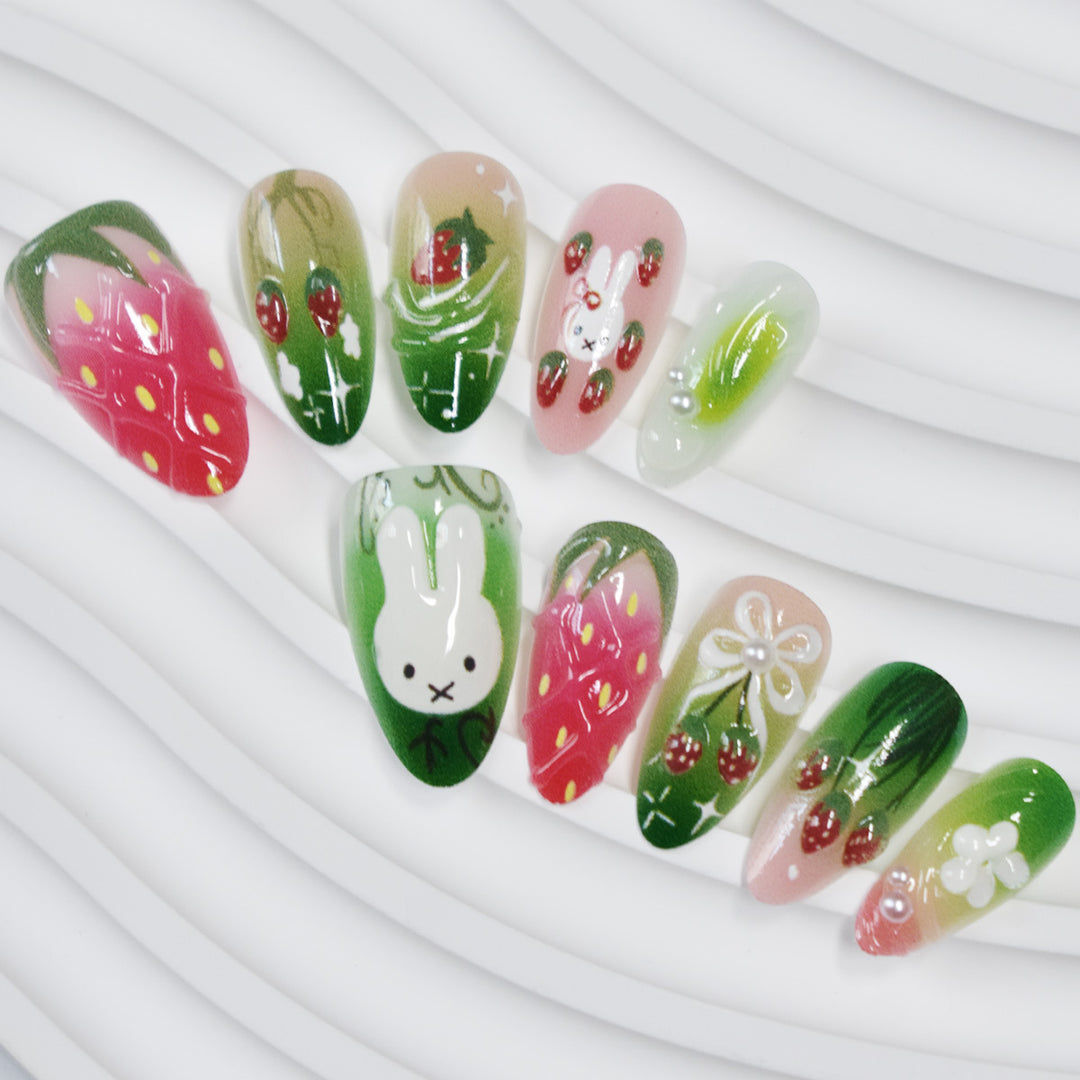 Creative Strawberry-Themed Press-On Nails Stornfield
