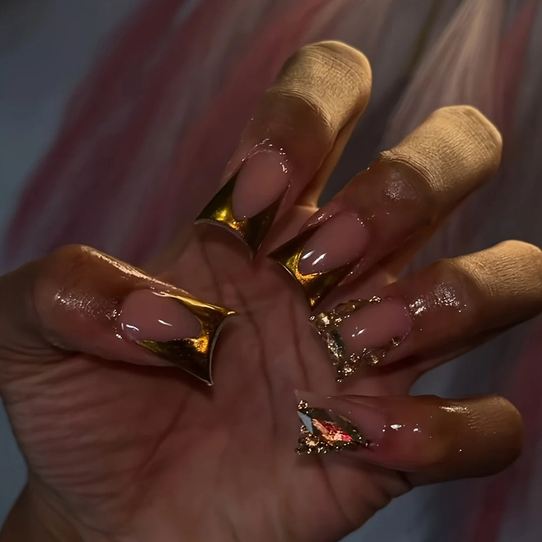 Luxury Acrylic Nail Enhancements with Gold Accents Stornfield