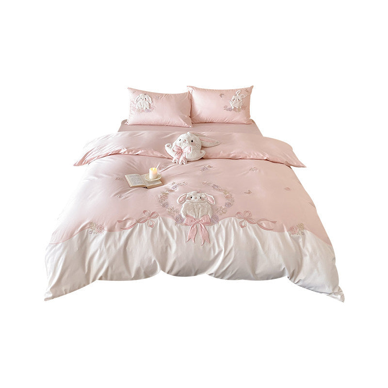 Whimsical Plush-Appliqué Bunny Duvet Cover & Sham Set