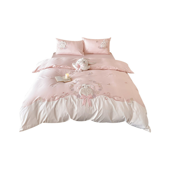Whimsical Plush-Appliqué Bunny Duvet Cover & Sham Set