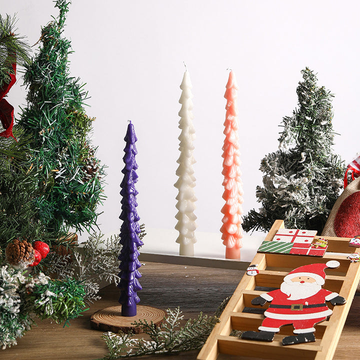 Sculptural Pine-Scale Tall Taper Candle for Holiday Centerpiece