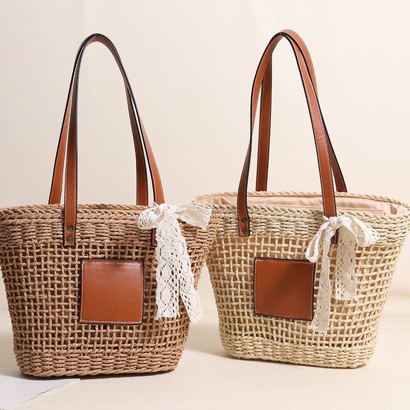 Handmade straw bag with elegant leather accents Stornfield