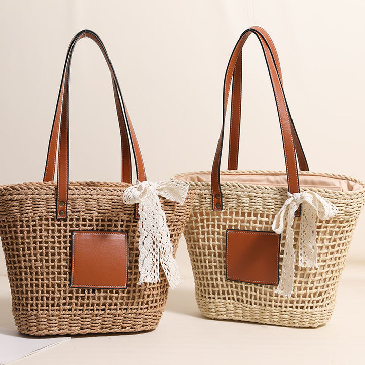 Handmade straw bag with elegant leather accents Stornfield