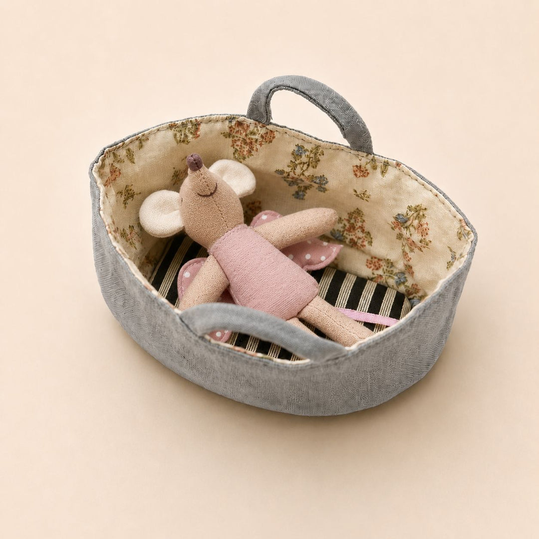 Fabric Nursery Storage Basket with Padded Handles and Floral Lined Interior