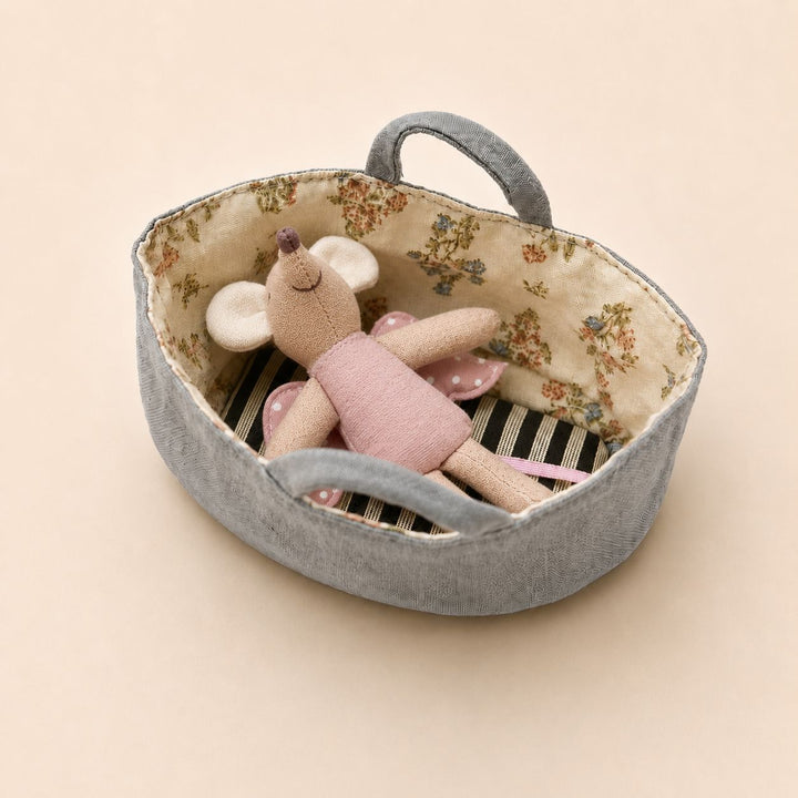 Fabric Nursery Storage Basket with Padded Handles and Floral Lined Interior