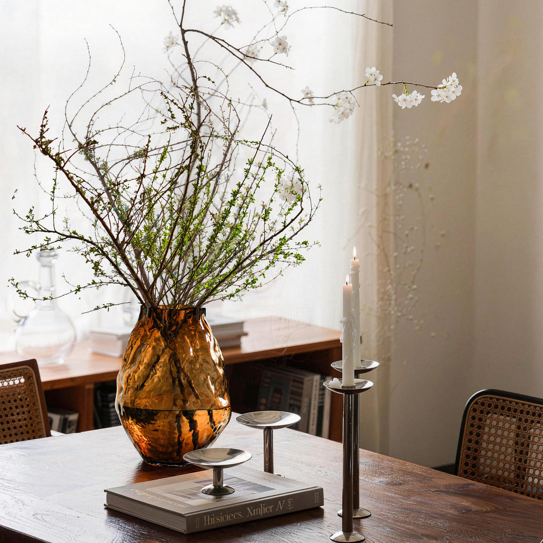 Handblown Textured Organic Glass Floor Vase with Narrow Mouth Stornfield