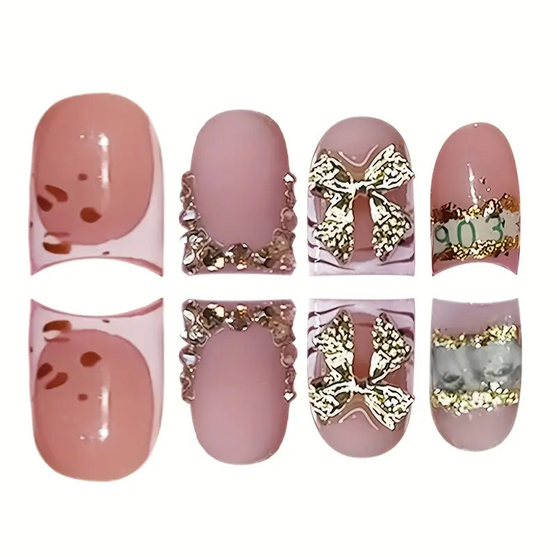 Decorative Gold-Accented Press-On Nail Art Stornfield