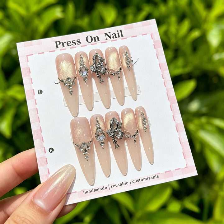 Artistic Press-On Nail Set with Floral and Patterned Designs