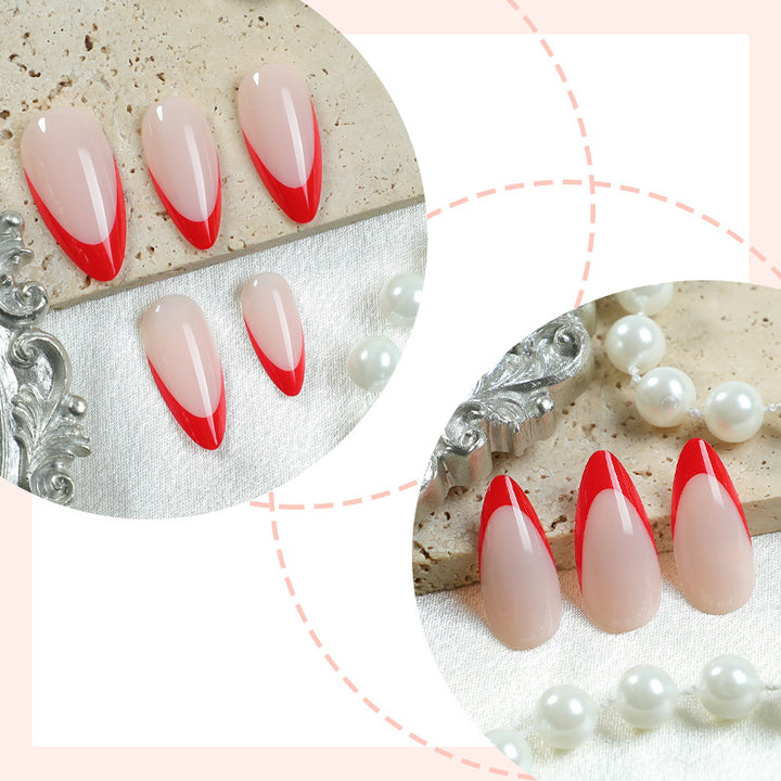Decorative Press-On Nail Art Set with Elegant Red and White Design Stornfield