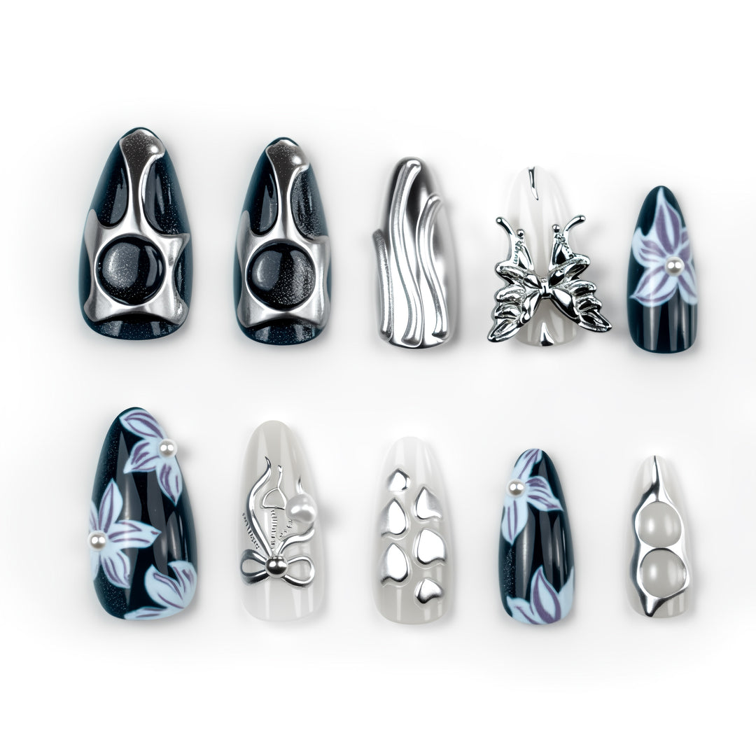Geometric Metal Press-On Nail Art Set Stornfield