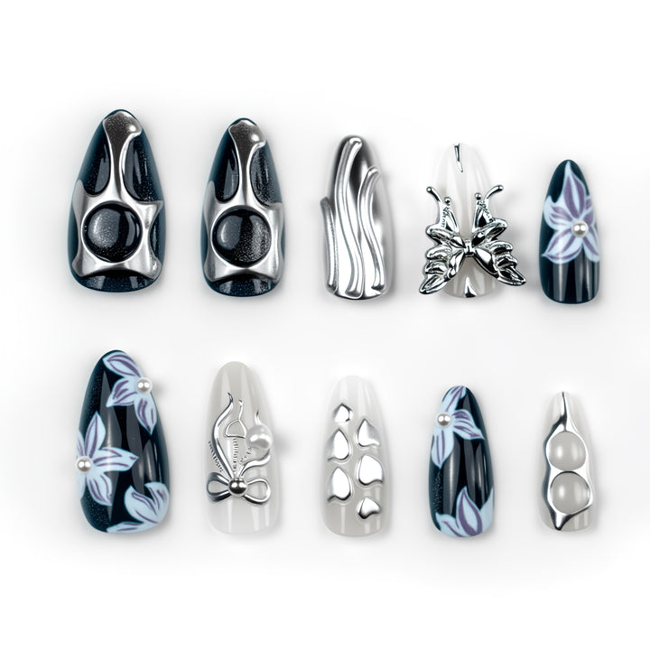Geometric Metal Press-On Nail Art Set Stornfield
