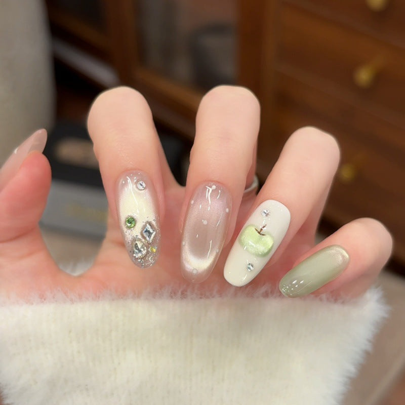 Artistic Press-On Nail Set with Embellishments