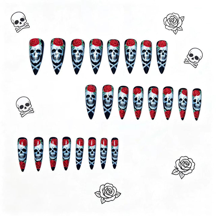 Artificial nails with creative skull and rose design Stornfield