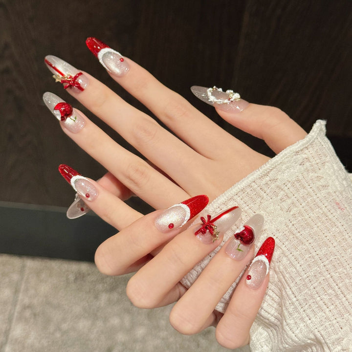 Decorative Press-On Nail Art Set with Holiday Accents