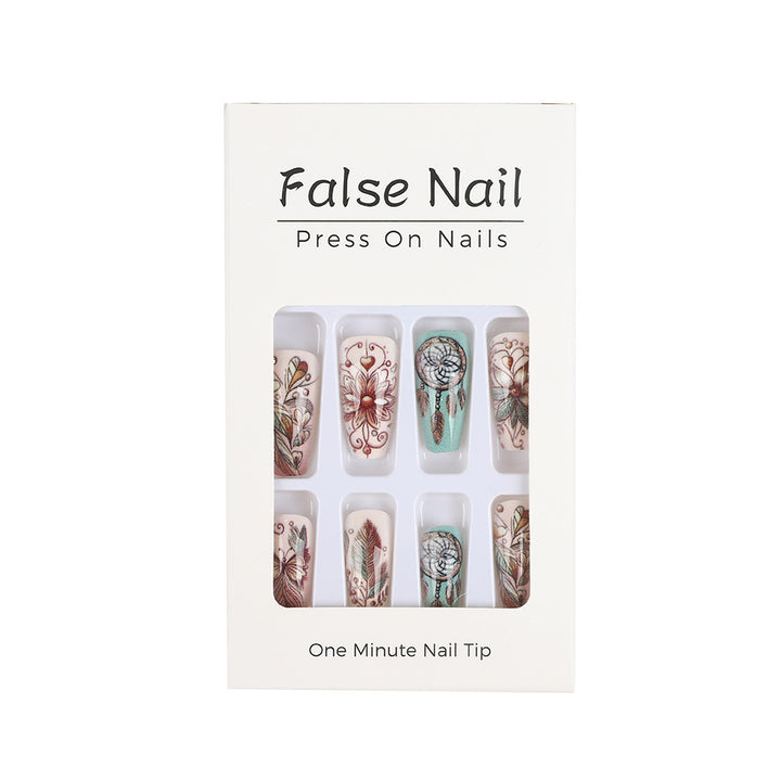 Artificial nails with floral patterns and dreamcatcher motif Stornfield