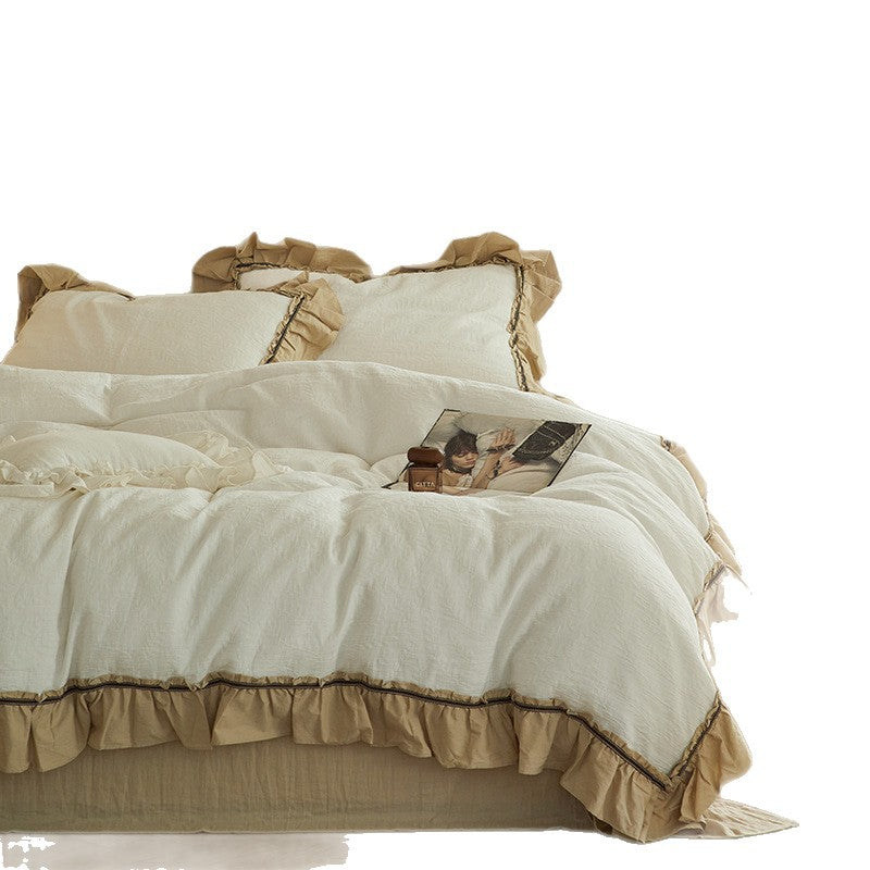 Ruffled Linen-Blend Duvet Cover Set with Frilled Edge and Euro Shams