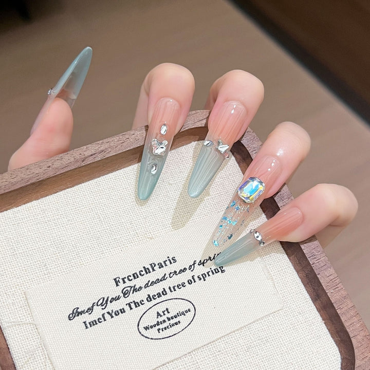 Artistic Rhinestone-Embellished Stiletto Press-On Nail Set Stornfield