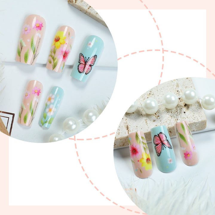Decorative Press-On Nail Art Set with Floral and Butterfly Designs Stornfield