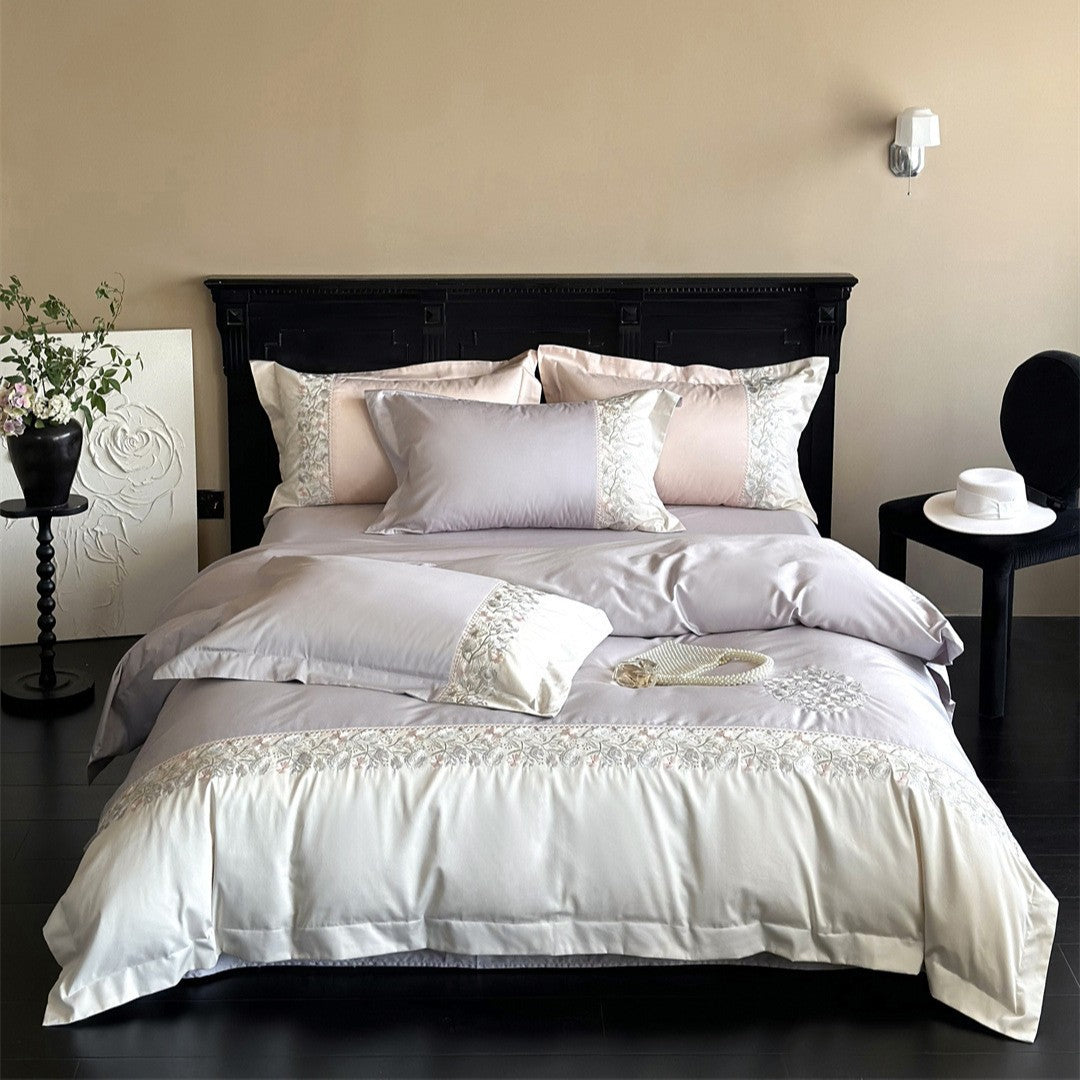 Luxury Embroidered Sateen Cotton Duvet Cover Set