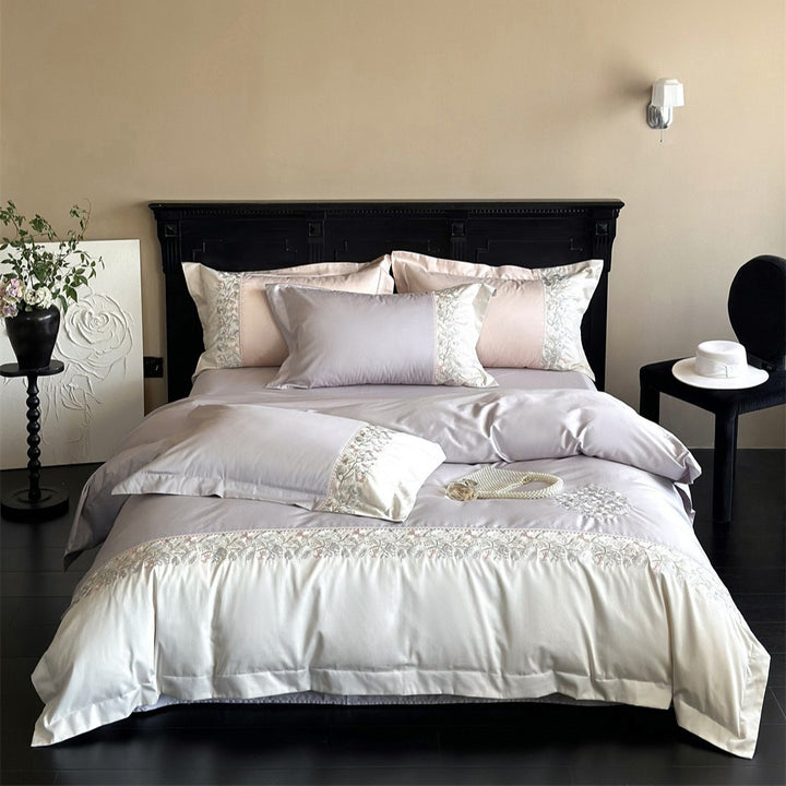 Luxury Embroidered Sateen Cotton Duvet Cover Set