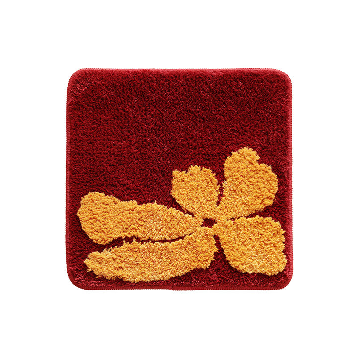 Square soft bath mat rug with three-dimensional pom-pom structure and non-slip backing