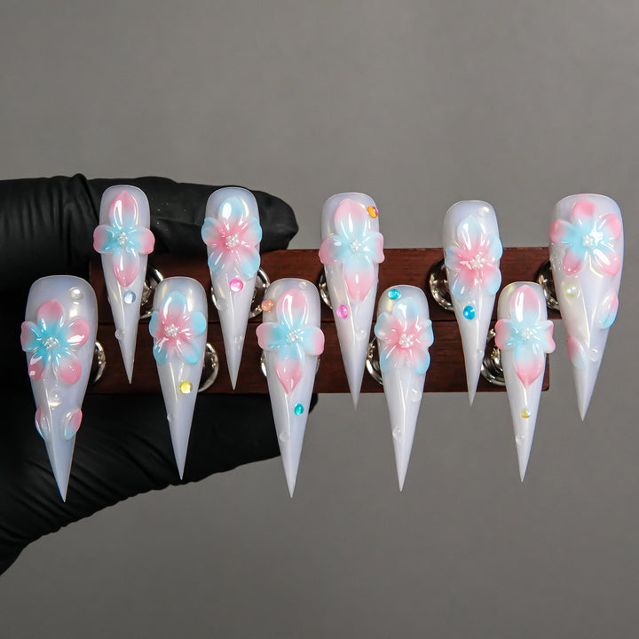 Decorative Floral Stiletto Press-On Nails