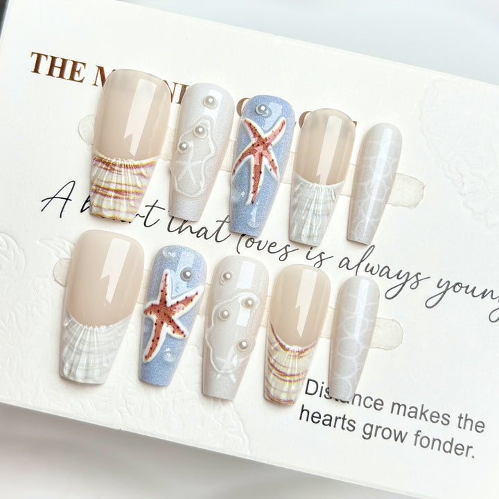 Coastal Themed Press-On Nail Art Set