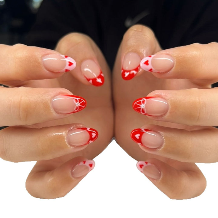 Heart-Themed French Tip Press-On Nails Stornfield