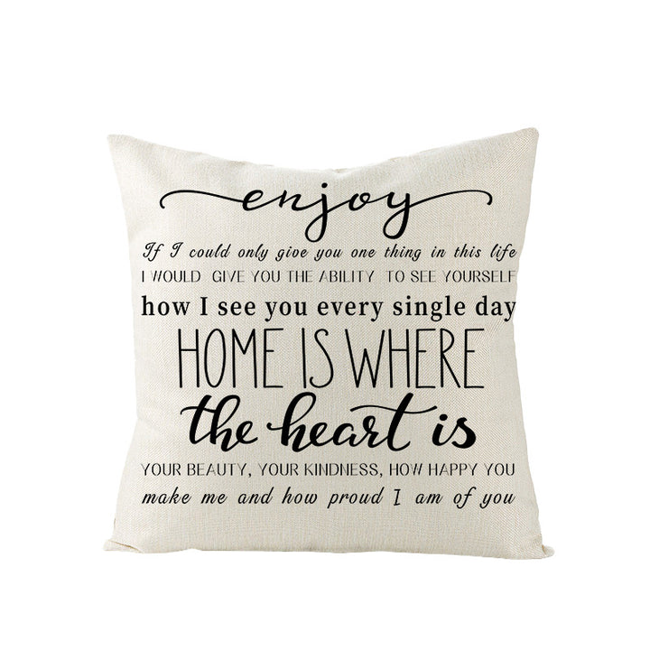 Decorative Linen-Texture Throw Pillow Cover with 'Home Is Where Mom Is' Printed Typography
