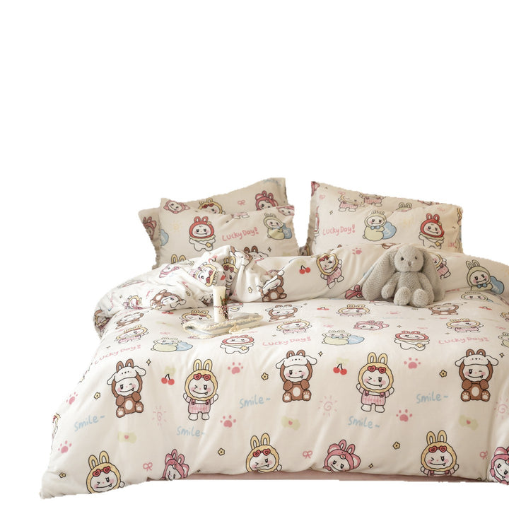Soft flannel bedding set with checkered design and dog motifs