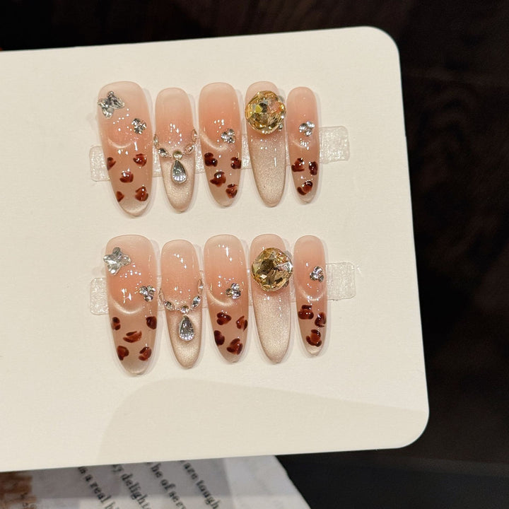 Decorative Press-On Nail Art Set with Rhinestone Accents