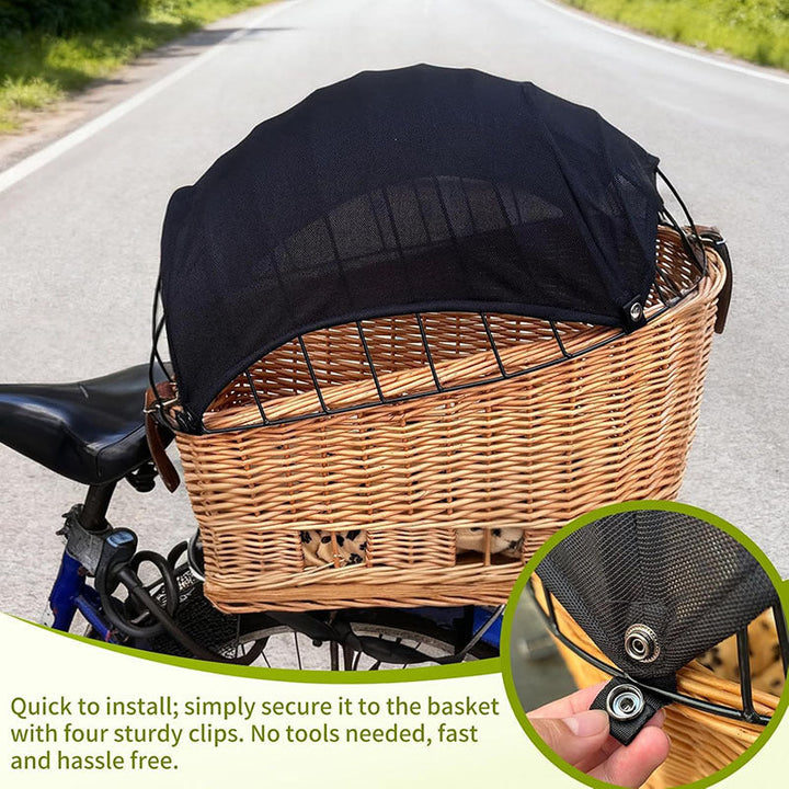 detachable breathable mesh canopy for front bicycle wicker basket with snap fasteners Stornfield