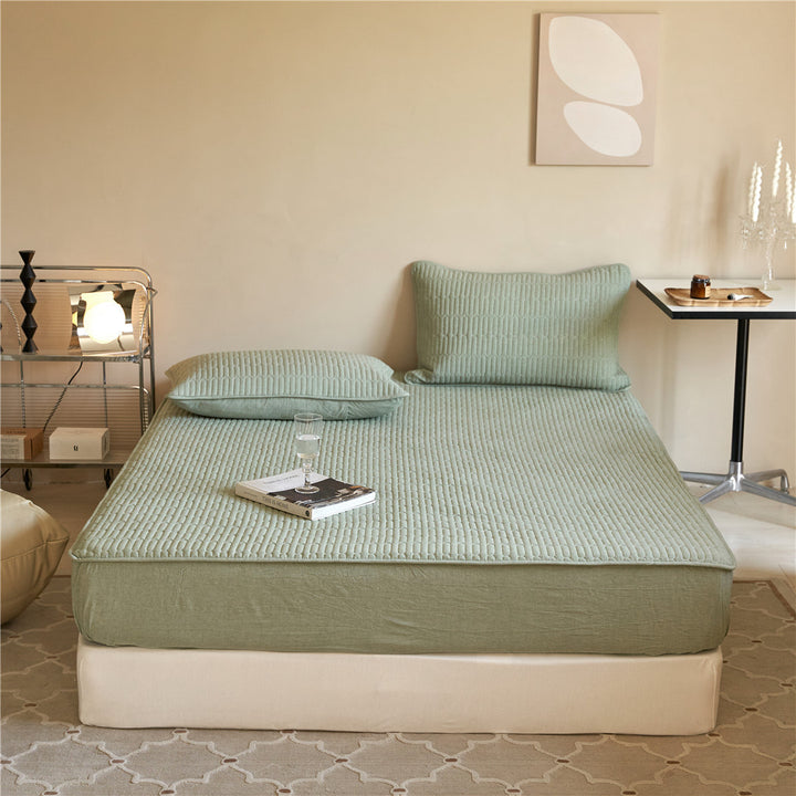 Quilted Mattress Pad and Pillow Sham Set with Deep-Fit Elastic and Breathable Microfiber Top