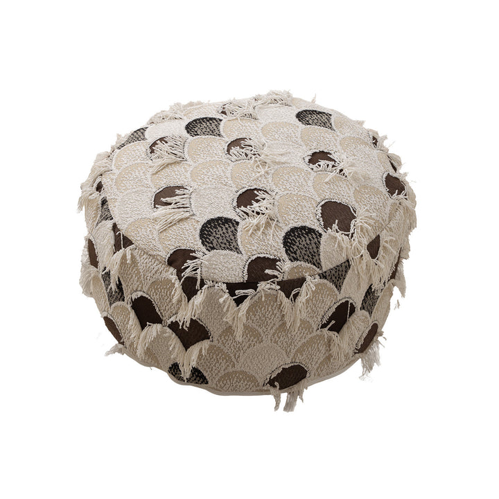 Round Boho Seat Pouf with Hand-Tufted Structure and Decorative Fringes Stornfield