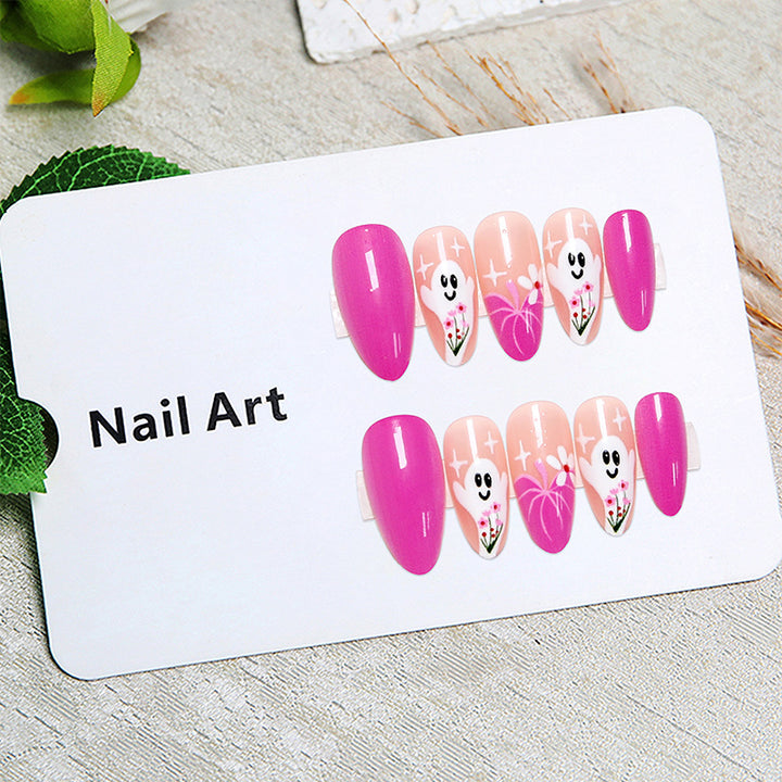 Creative nail tips with ghost design and flower motifs Stornfield