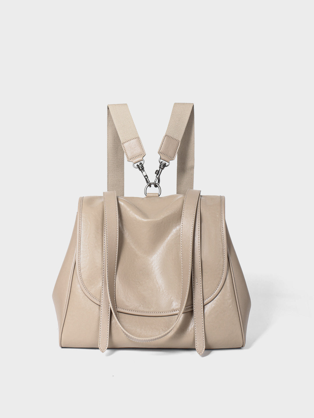 Structured Flap-Top Leather Shoulder Satchel with Convertible Straps