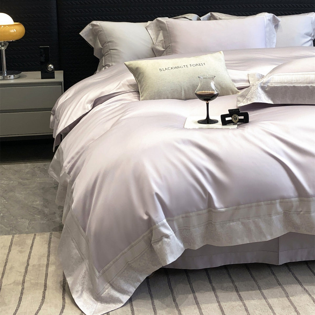 Luxury Satin Duvet Cover Set with Embroidered Border