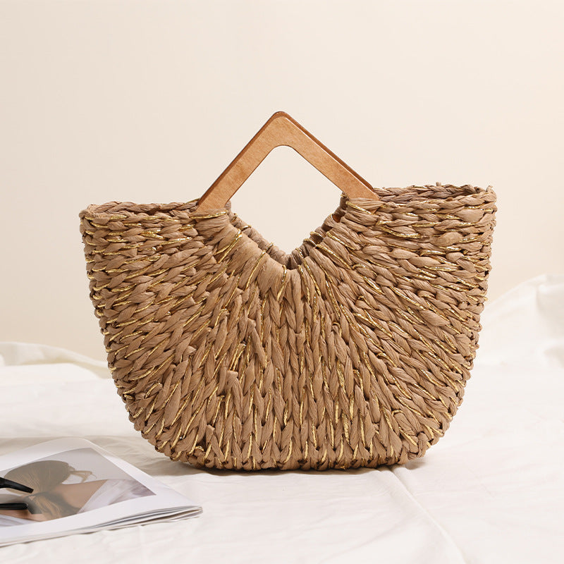 Handcrafted Portable Baskets Bag with Wooden Handles Stornfield