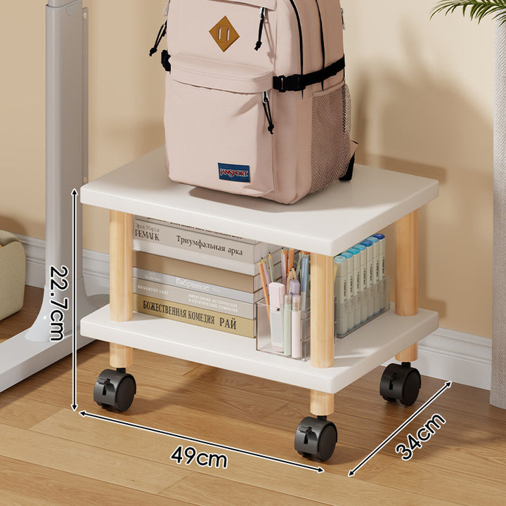 Compact Mobile Two-Tier Storage Cart with Wooden Legs and Locking Casters