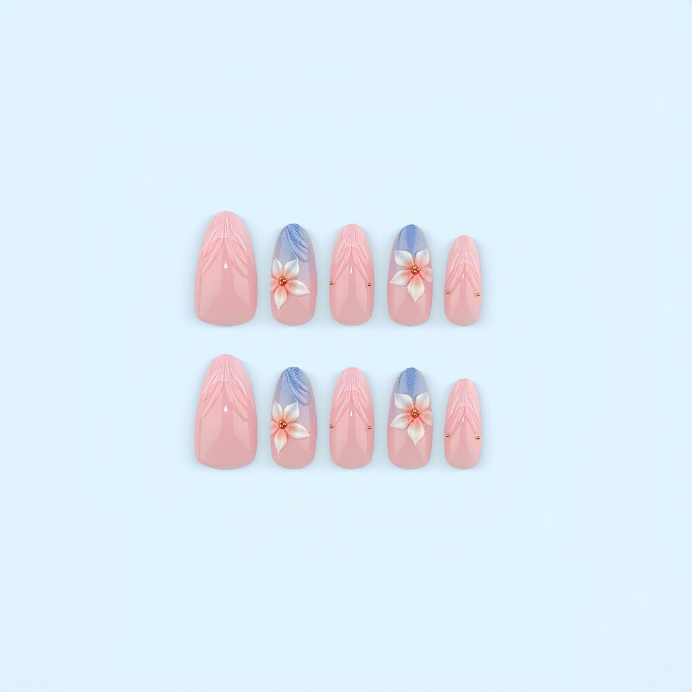 Artificial nails with floral designs and elegant color gradient Stornfield