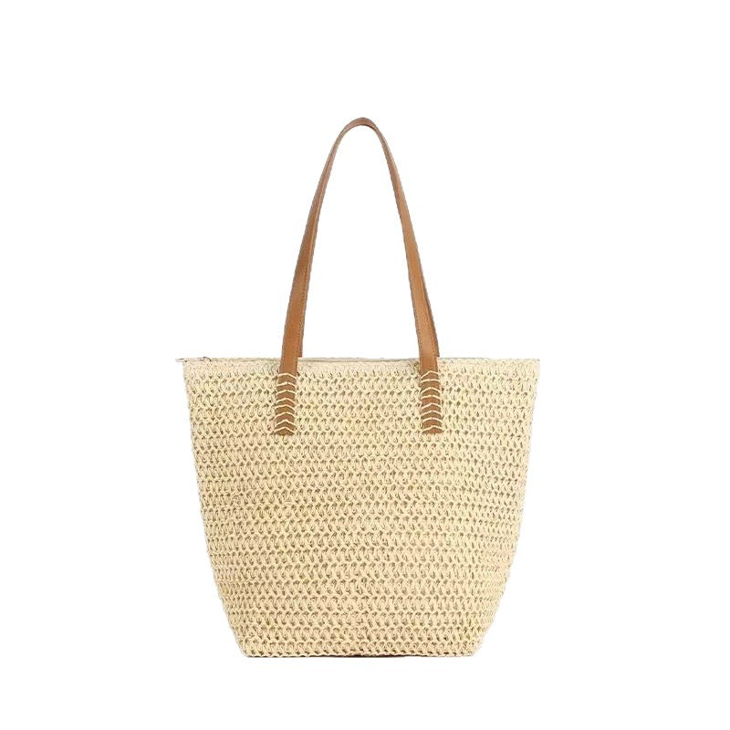 Handbag Made of Woven Natural Material with Leather Carrying Handles Stornfield