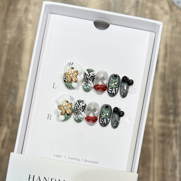 Playful Character Design Press-On Nail Art Set Stornfield