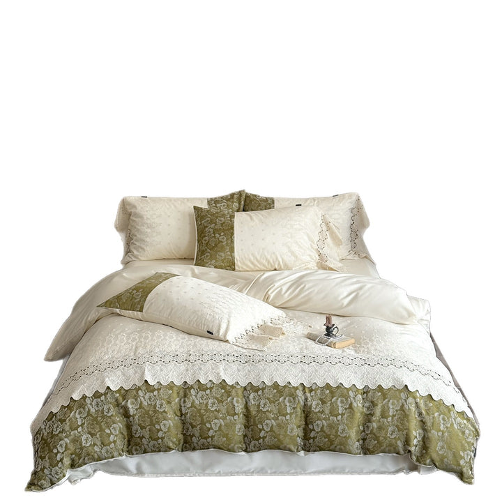 Floral Lace-Trim Cotton Sateen Duvet Cover Set